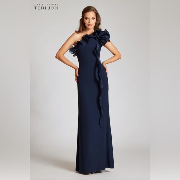 Teri Jon Dresses & Skirts - NWT Teri Jon Navy One-Shoulder Gown US 6